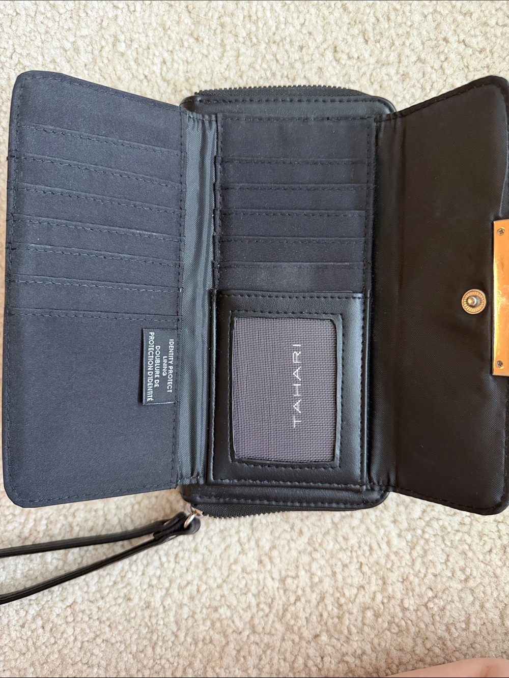 Tahari Black Leather Wristlet with Silver Logo Plaque - Picture 2 of 6
